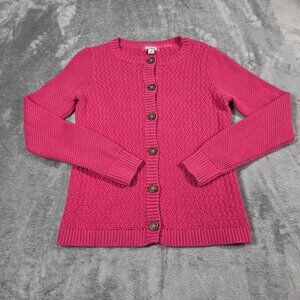 LL Bean Cardigan Womens Medium Pink Basketweave Texture Preppy Button Up Sweater